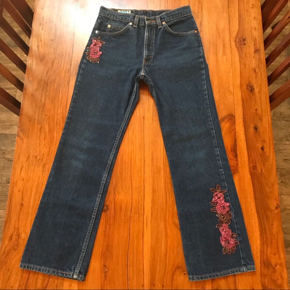 🇺🇸 Unique Beaded Levi’s 517 Orange Tab Bootcut